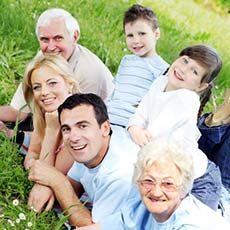 Family sitting on the grass in a park
